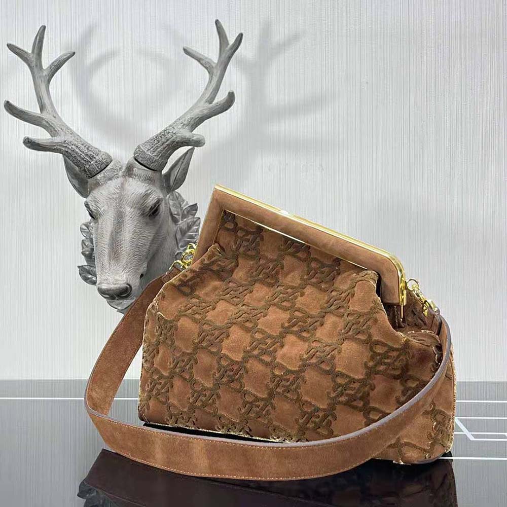Fendi Women First Medium Brown Suede Bag