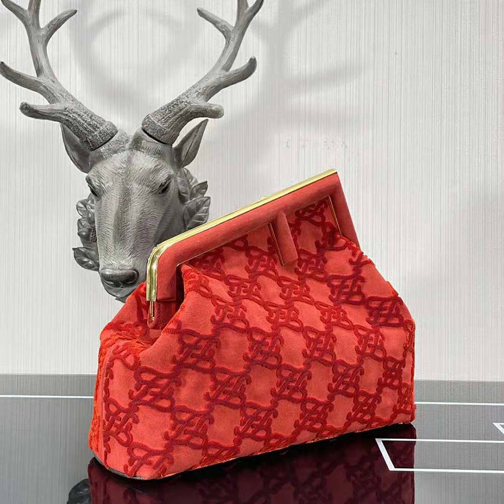 Fendi Women First Medium Red Suede Bag