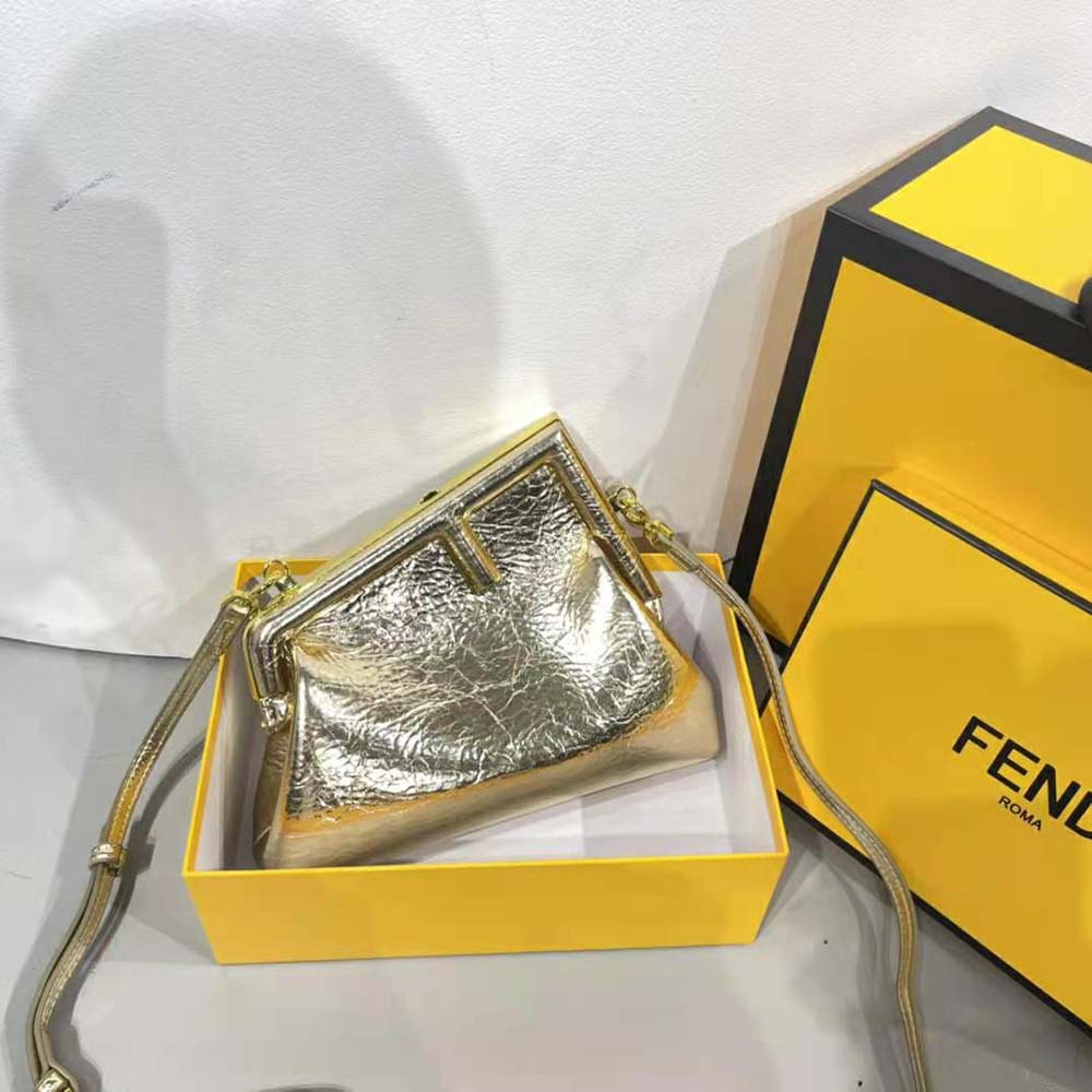Fendi Women First Small Gold Laminated Leather Bag
