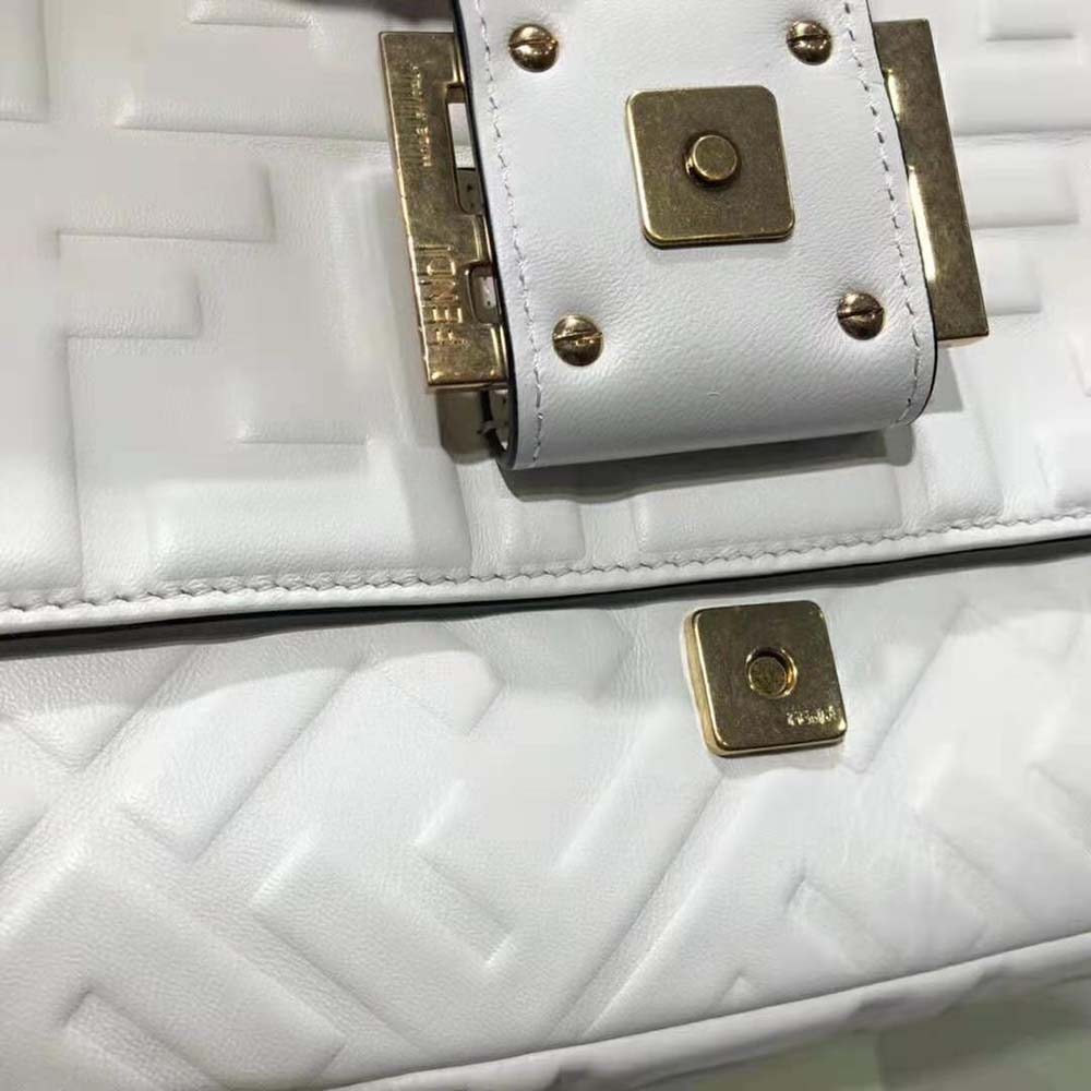 Fendi Women Iconic Large Baguette Leather Bag-White