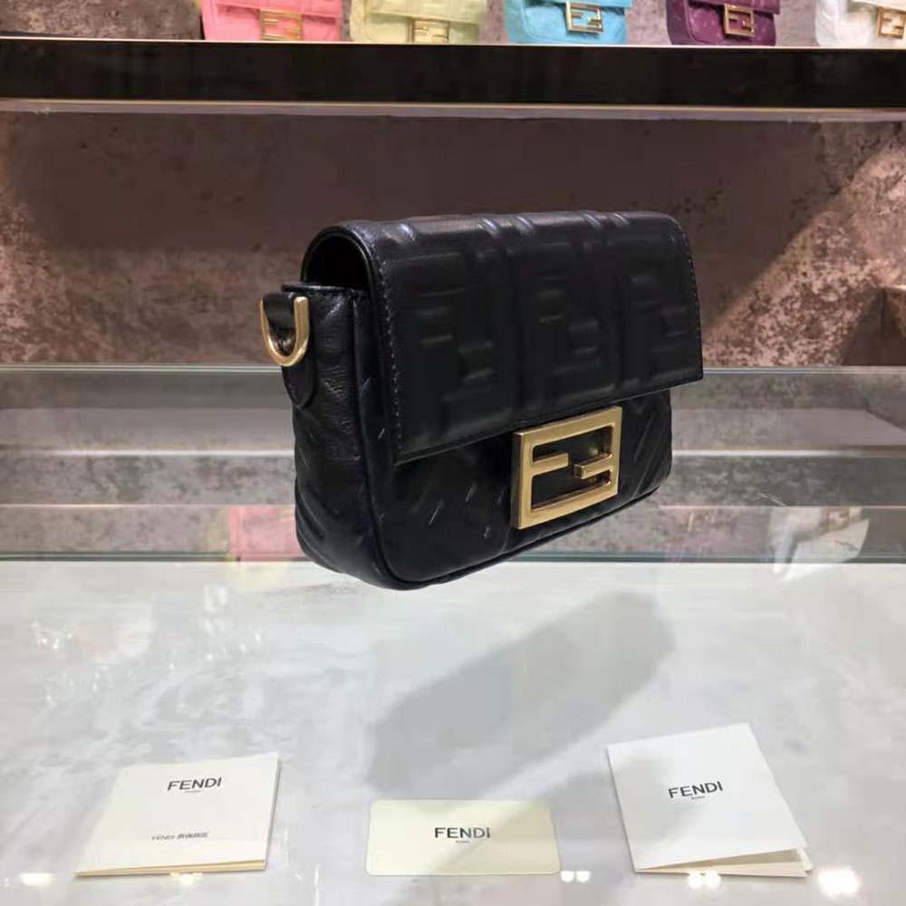 Fendi Women Iconic Mini Baguette Black Leather Bag