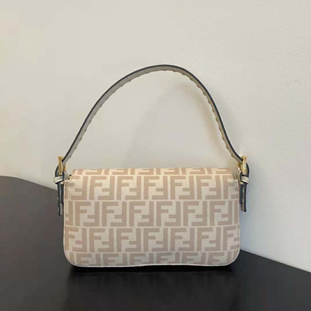 Fendi Women Medium Baguette 1997 Beige FF Wool Bag
