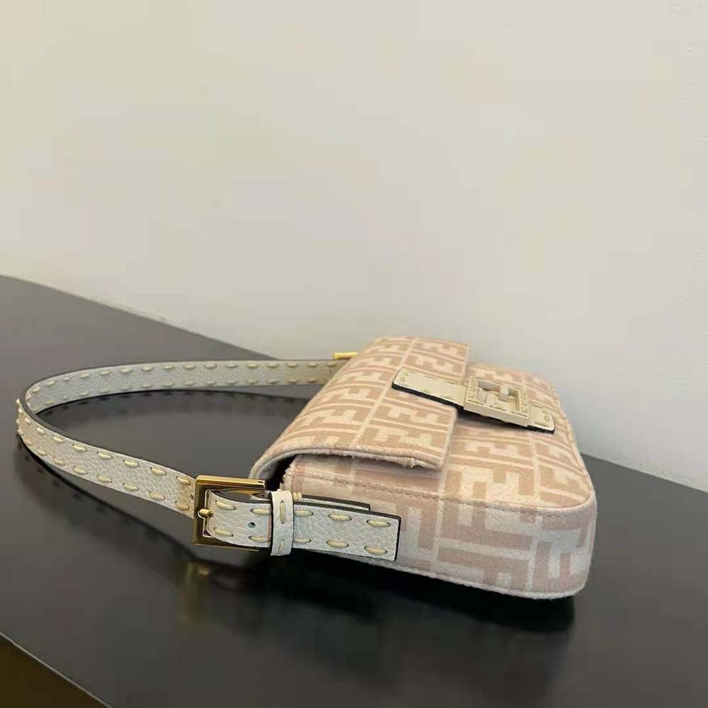 Fendi Women Medium Baguette 1997 Beige FF Wool Bag