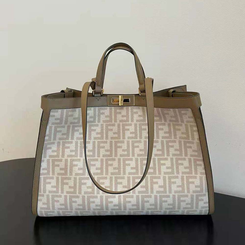 Fendi Women Medium Peekaboo X-Tote Beige FF Wool Bag