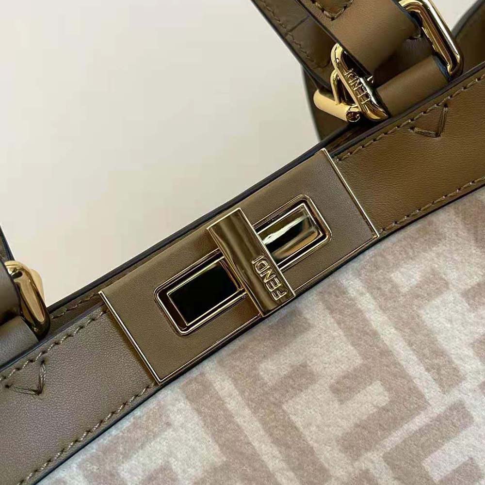 Fendi Women Medium Peekaboo X-Tote Beige FF Wool Bag