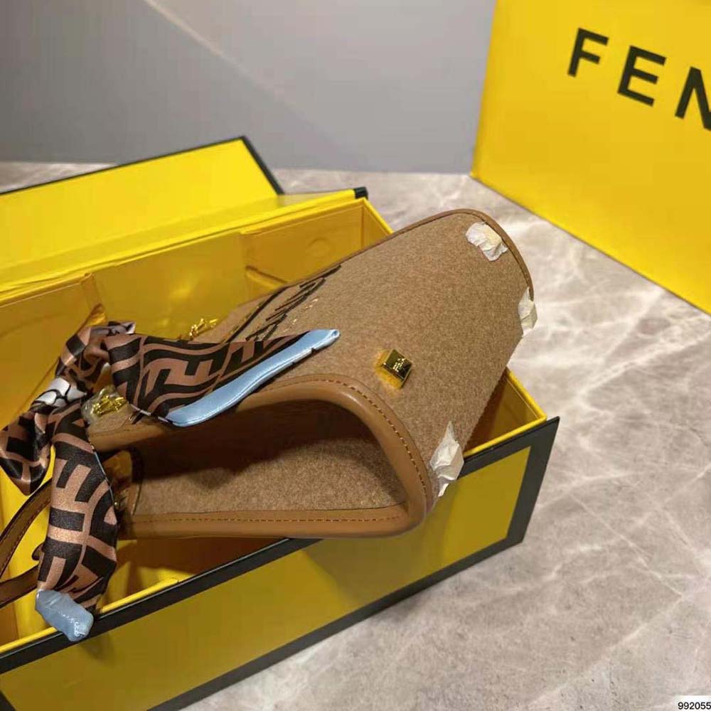 Fendi Women Mini Sunshine Shopper Brown Flannel Mini-Bag