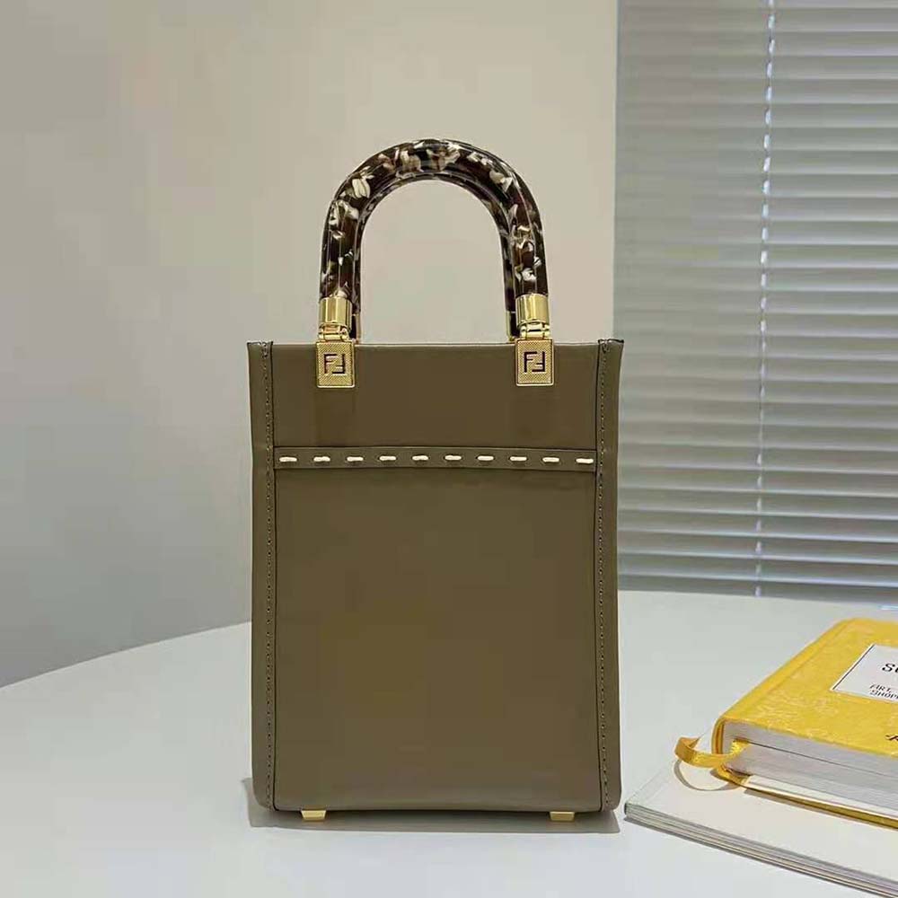 Fendi Women Mini Sunshine Shopper Gray Leather and Elaphe Mini-Bag