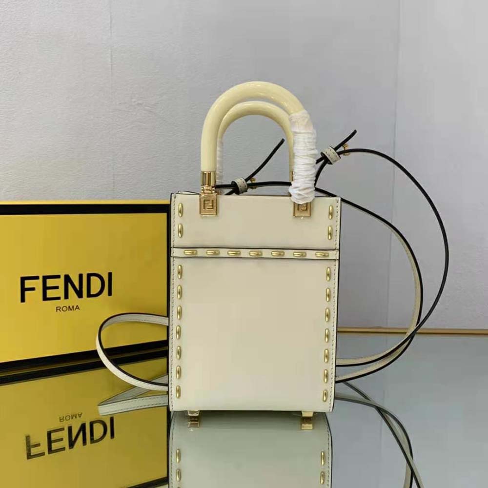 Fendi Women Mini Sunshine Shopper White Leather Mini Bag