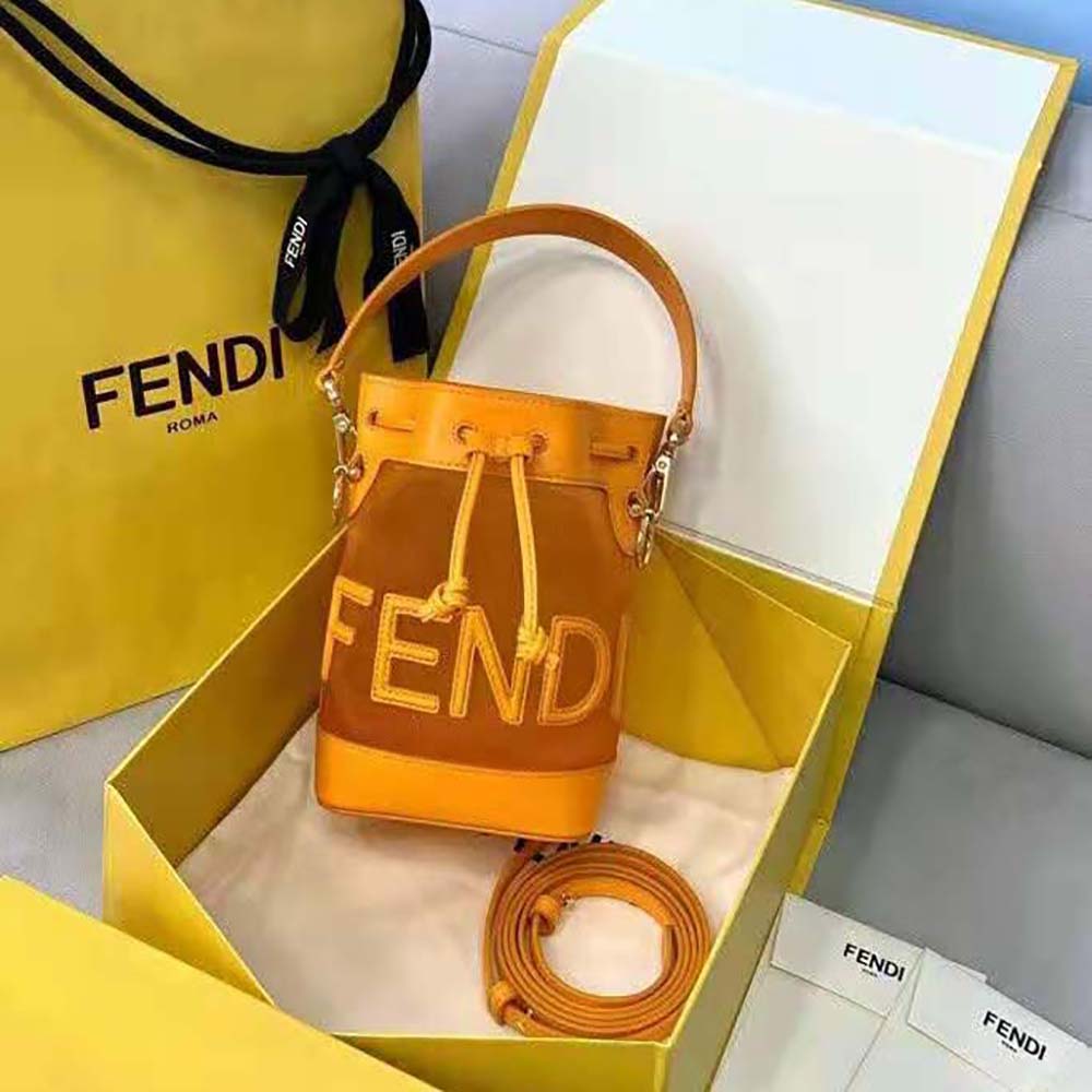 Fendi Women Mon Tresor Leather and Mesh Mini-Bag-Orange
