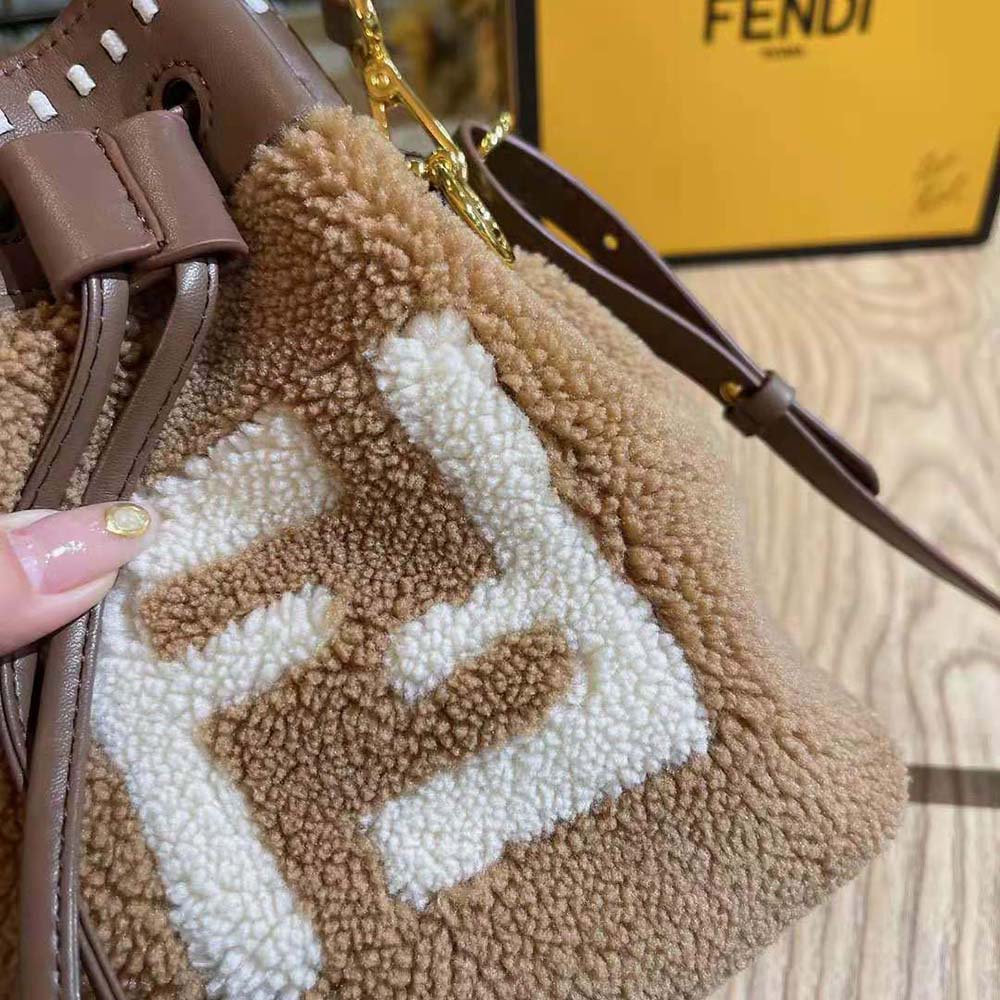 Fendi Women Mon Tresor Mini-Bag in Brown Sheepskin