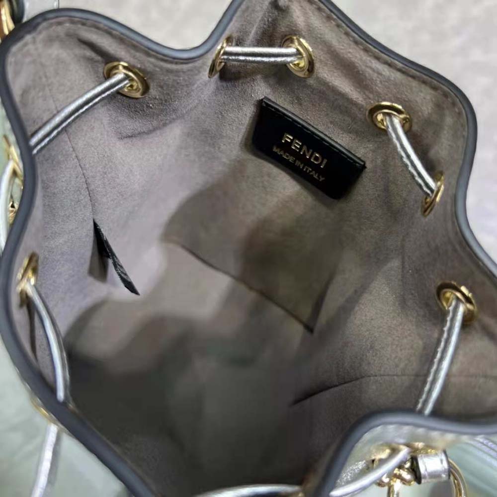 Fendi Women Mon Tresor Silver Laminated Leather Mini Bag