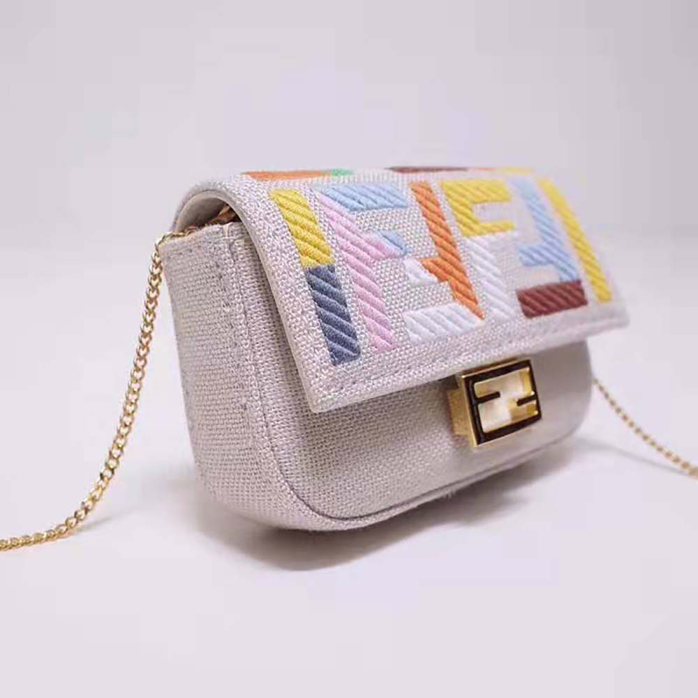 Fendi Women Nano Baguette Charm Beige Canvas Charm