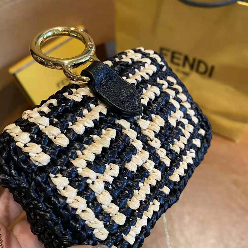 Fendi Women Nano Baguette Charm Black Raffia Charm