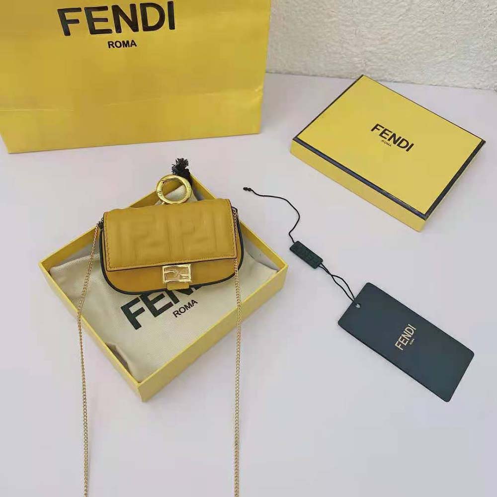 Fendi Women Nano Baguette Charm Yellow Nappa Leather Charm
