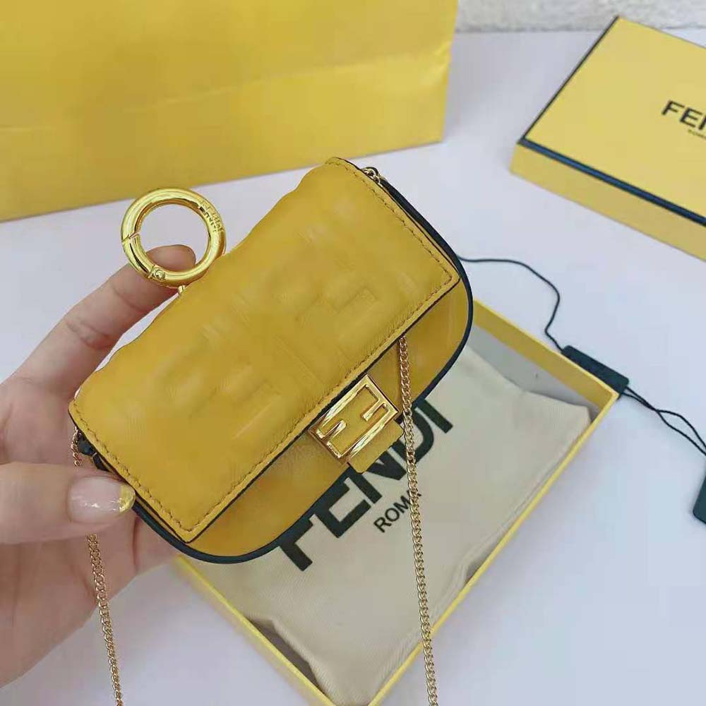 Fendi Women Nano Baguette Charm Yellow Nappa Leather Charm