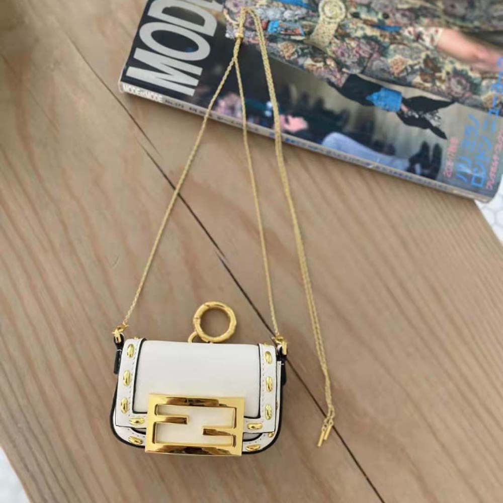 Fendi Women Nano Baguette White Nappa Leather Charm