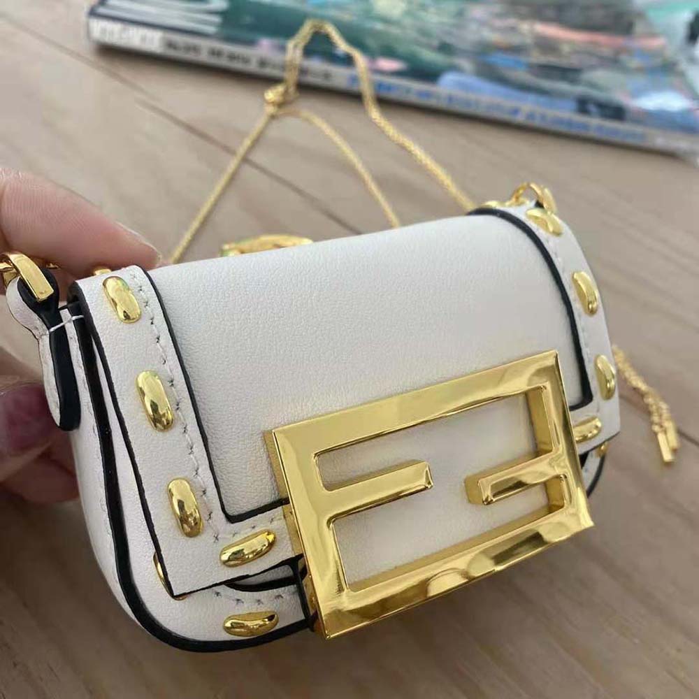 Fendi Women Nano Baguette White Nappa Leather Charm