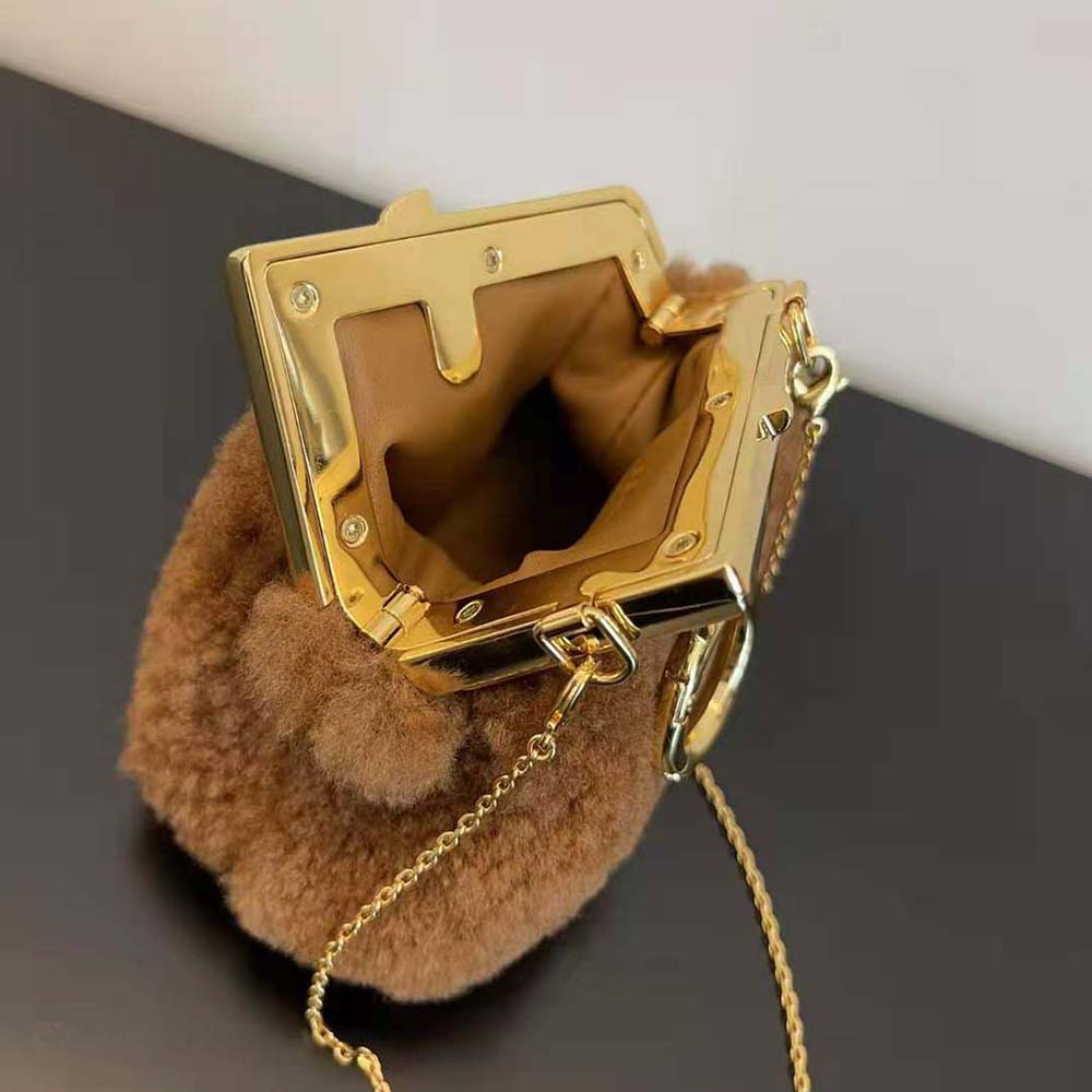 Fendi Women Nano Fendi First Beige Sheepskin Charm