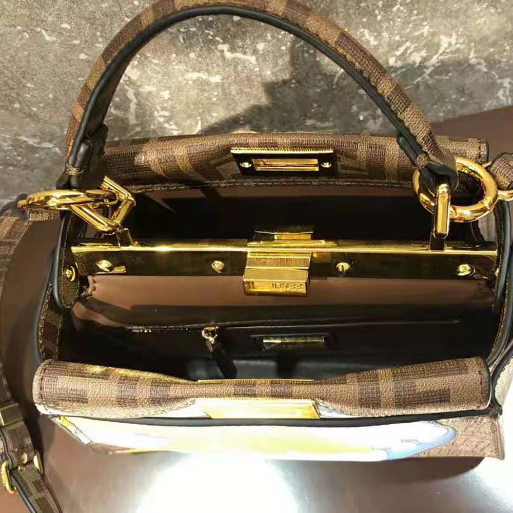 Fendi Women Peekaboo Iconic Mini FF Glazed Fabric Bag with Inlay
