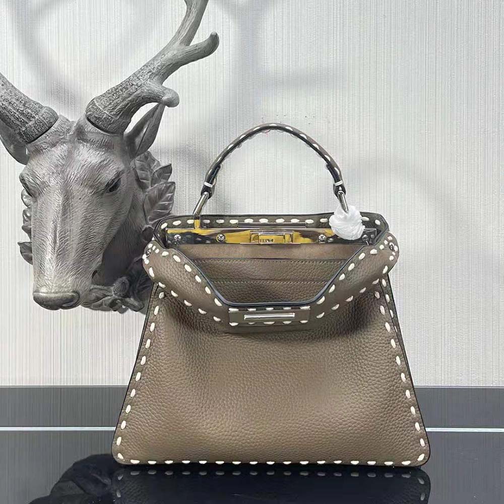 Fendi Women Peekaboo Iseeu Small Gray Full Grain Leather Bag