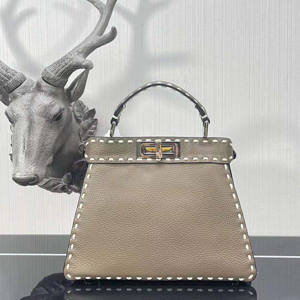 Fendi Women Peekaboo Iseeu Small Gray Full Grain Leather Bag