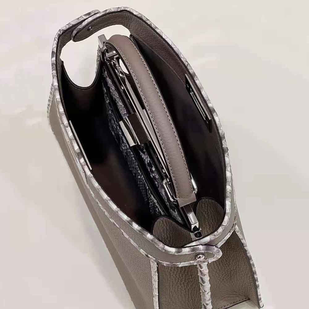 Fendi Women Peekaboo Iseeu Small Gray Full Grain Leather and Elaphe Bag