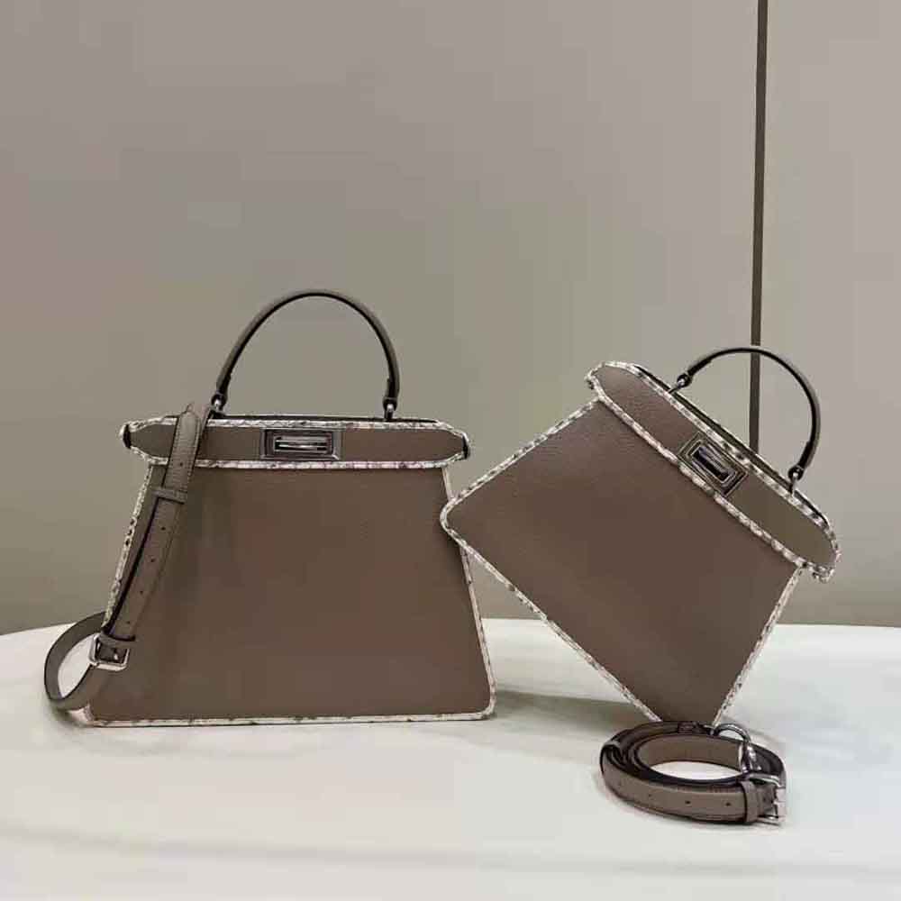 Fendi Women Peekaboo Iseeu Small Gray Full Grain Leather and Elaphe Bag