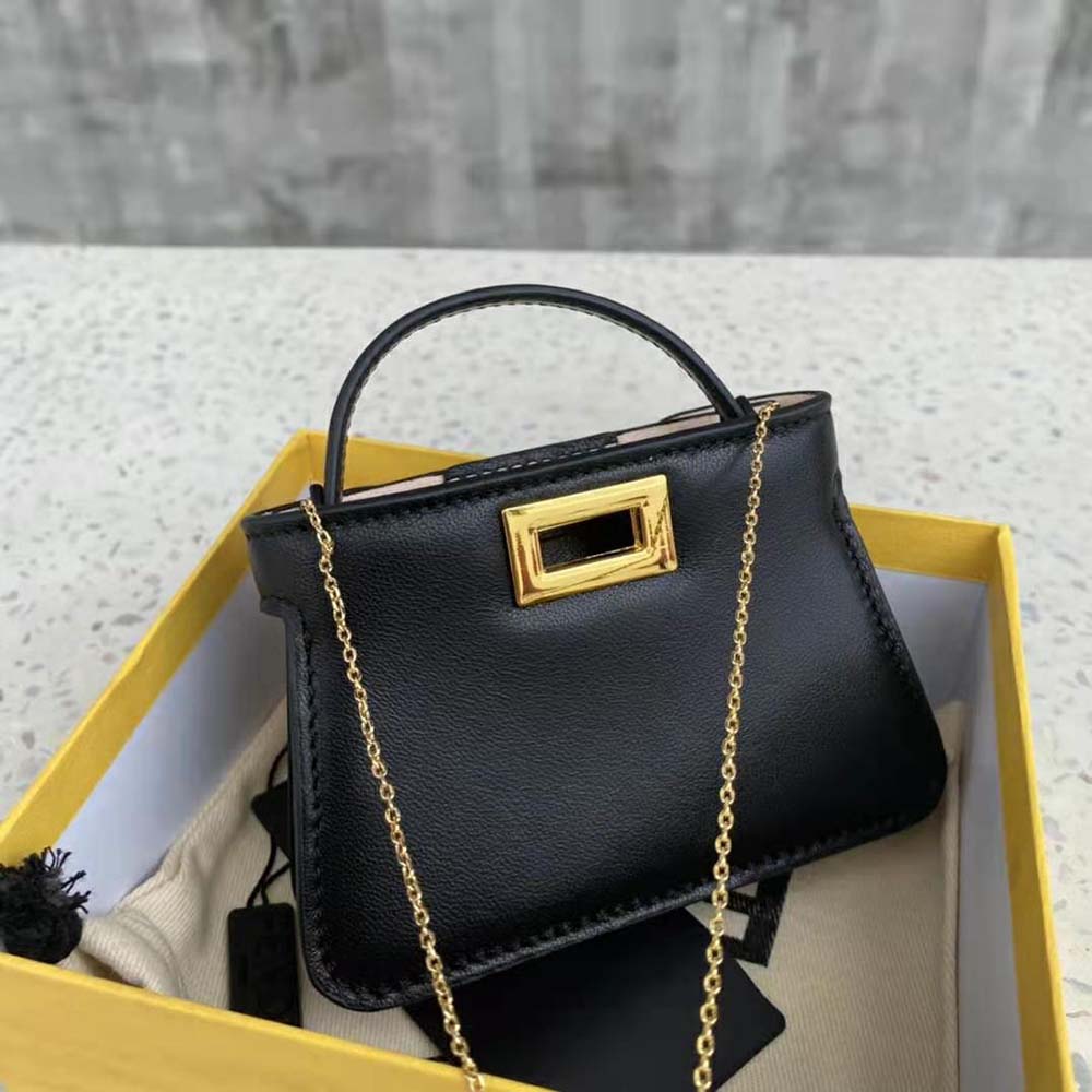 Fendi Women Pico Peekaboo Charm Light Black Nappa Leather Charm