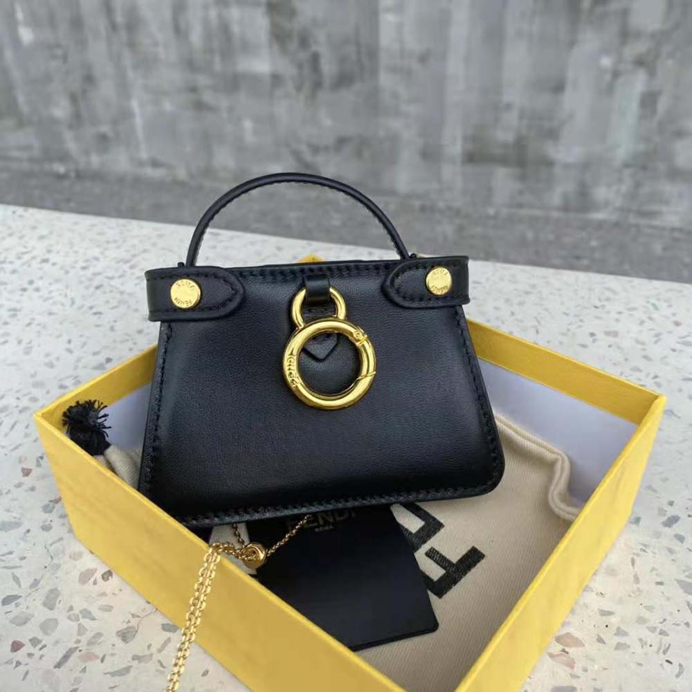 Fendi Women Pico Peekaboo Charm Light Black Nappa Leather Charm