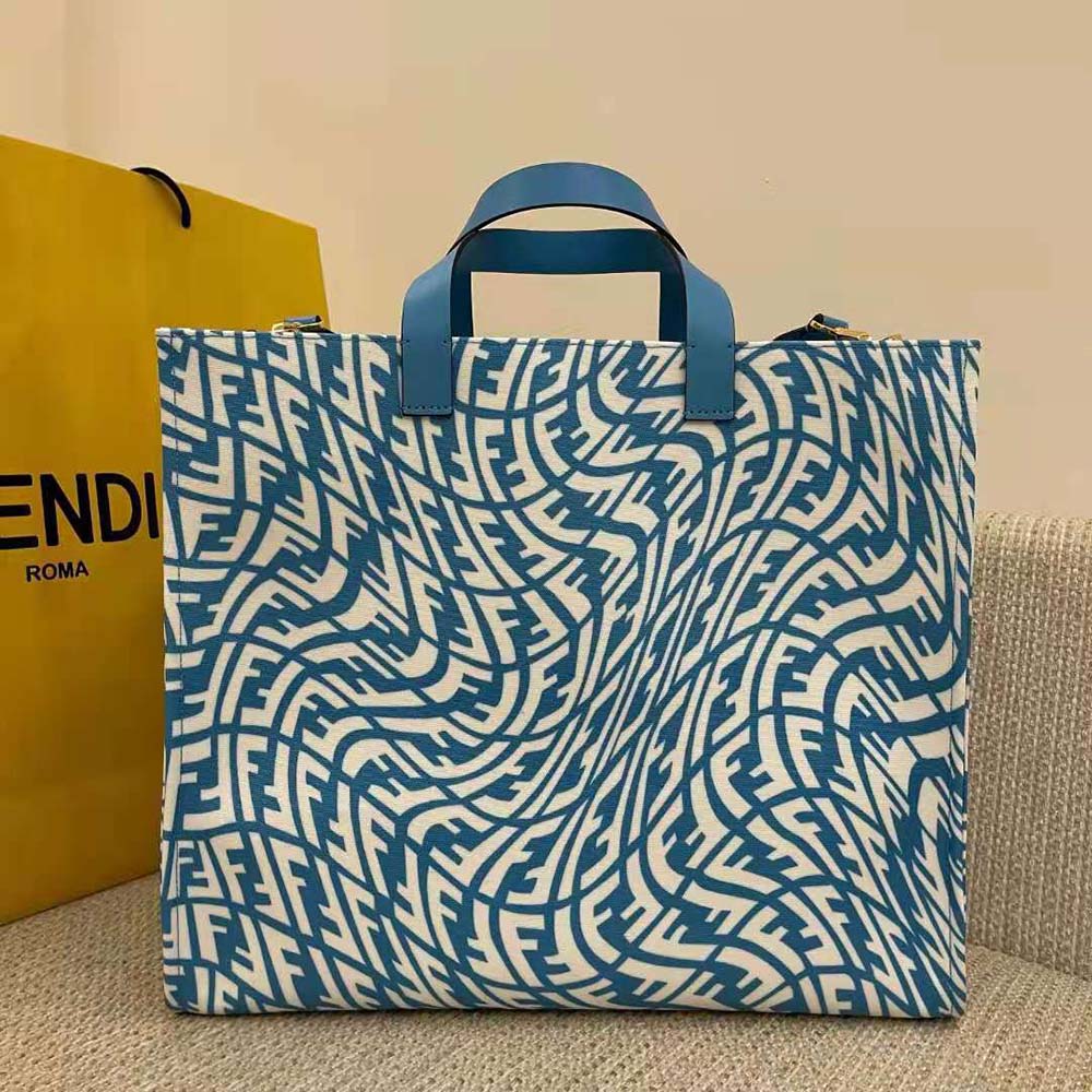 Fendi Unisex Shopper Blue Glazed Canvas Bag
