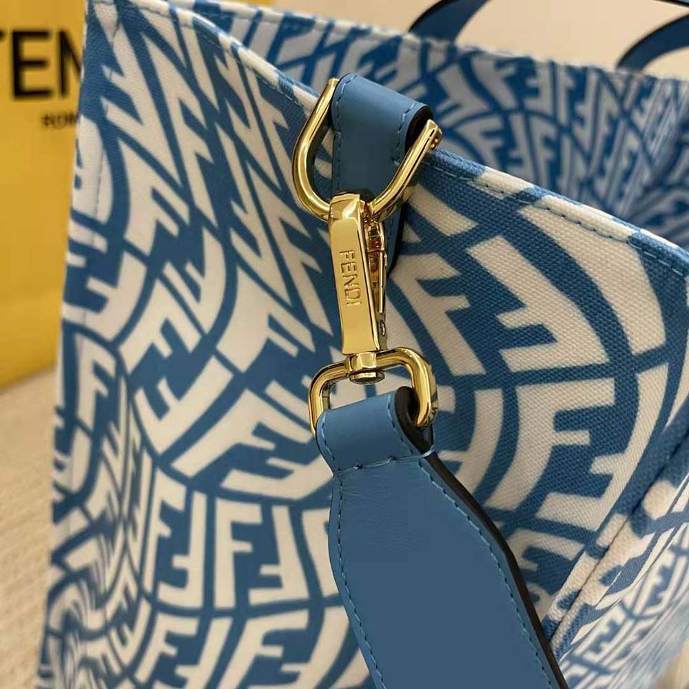 Fendi Unisex Shopper Blue Glazed Canvas Bag