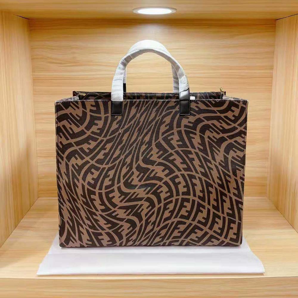 Fendi Unisex Shopper Brown Jacquard FF Vertigo Bag