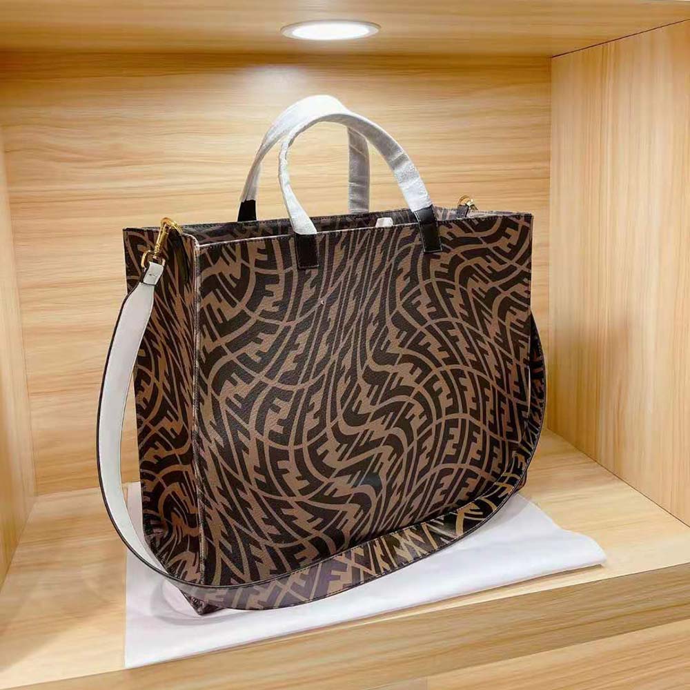 Fendi Unisex Shopper Brown Jacquard FF Vertigo Bag