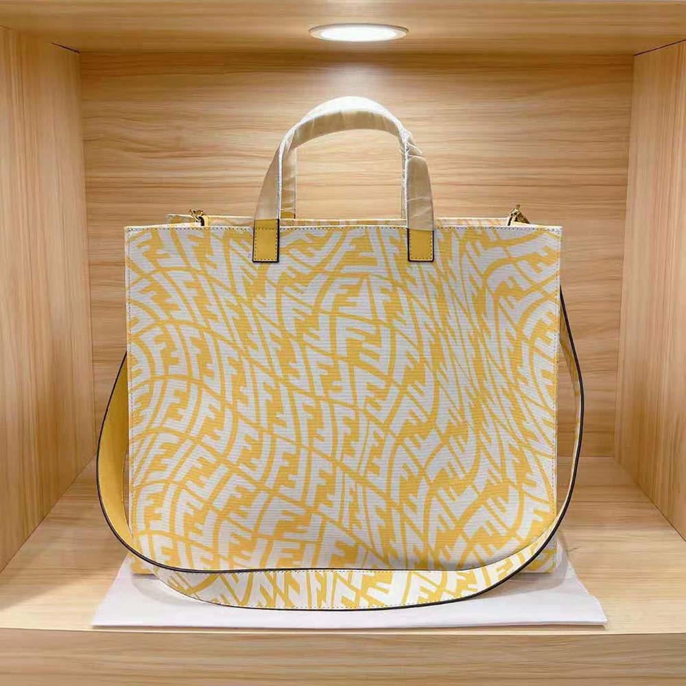 Fendi Unisex Shopper Yellow Glazed Canvas Bag