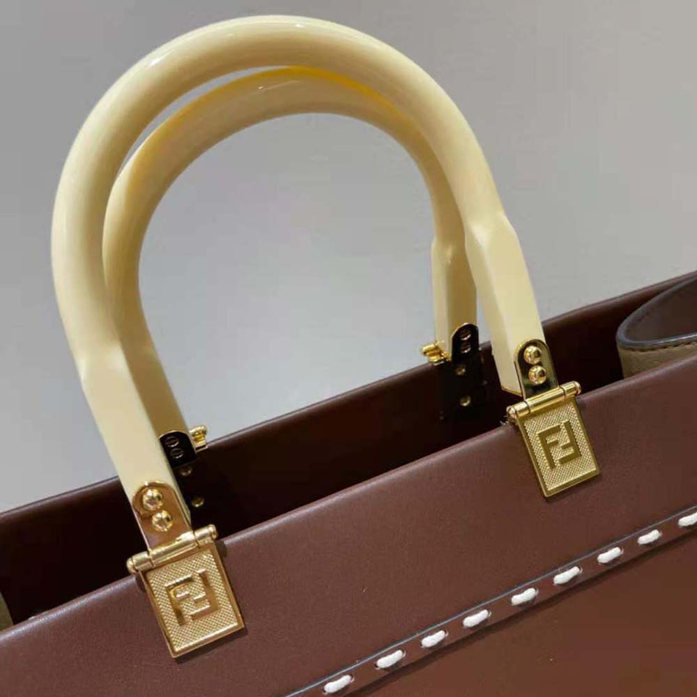 Fendi Women Sunshine Medium Leather Shopper-Maroon