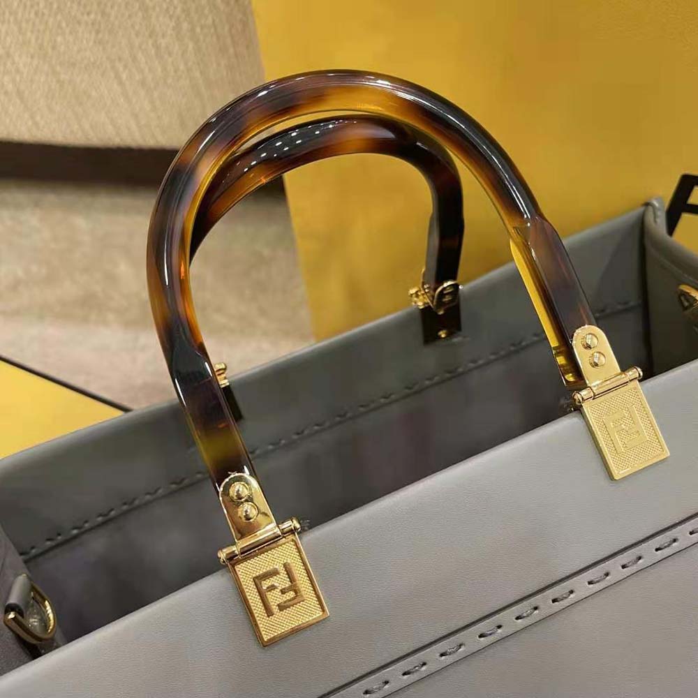 Fendi Women Sunshine Medium Leather Shopper-Grey