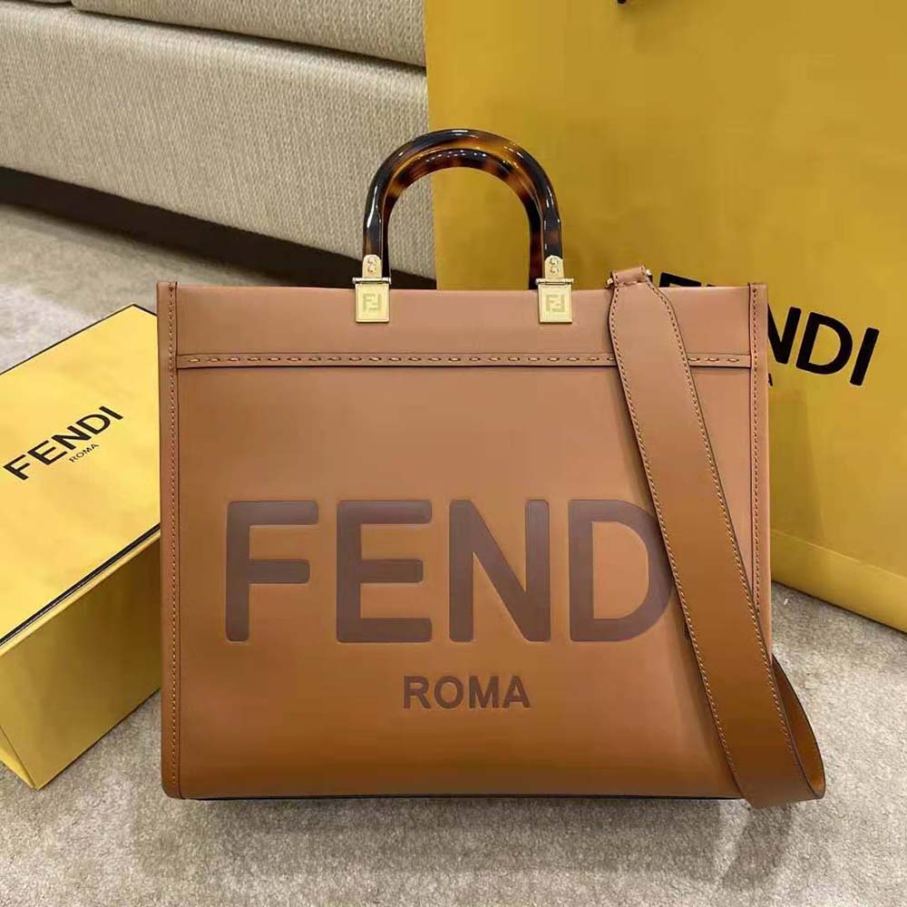 Fendi Women Sunshine Medium Leather Shopper-Brown