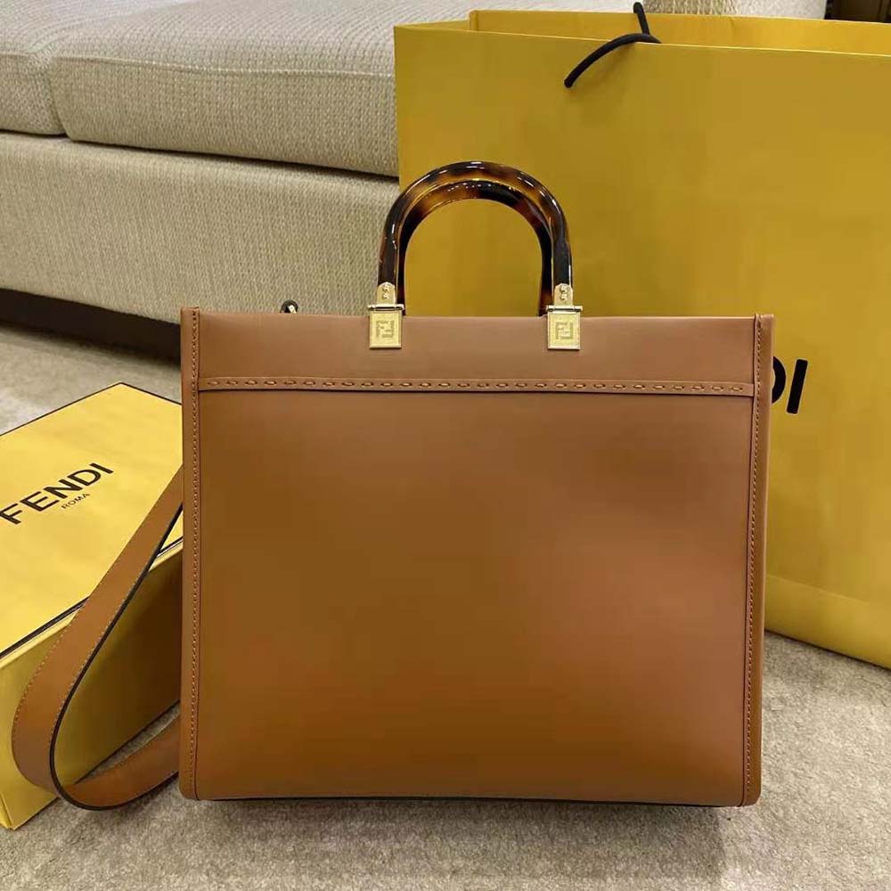 Fendi Women Sunshine Medium Leather Shopper-Brown