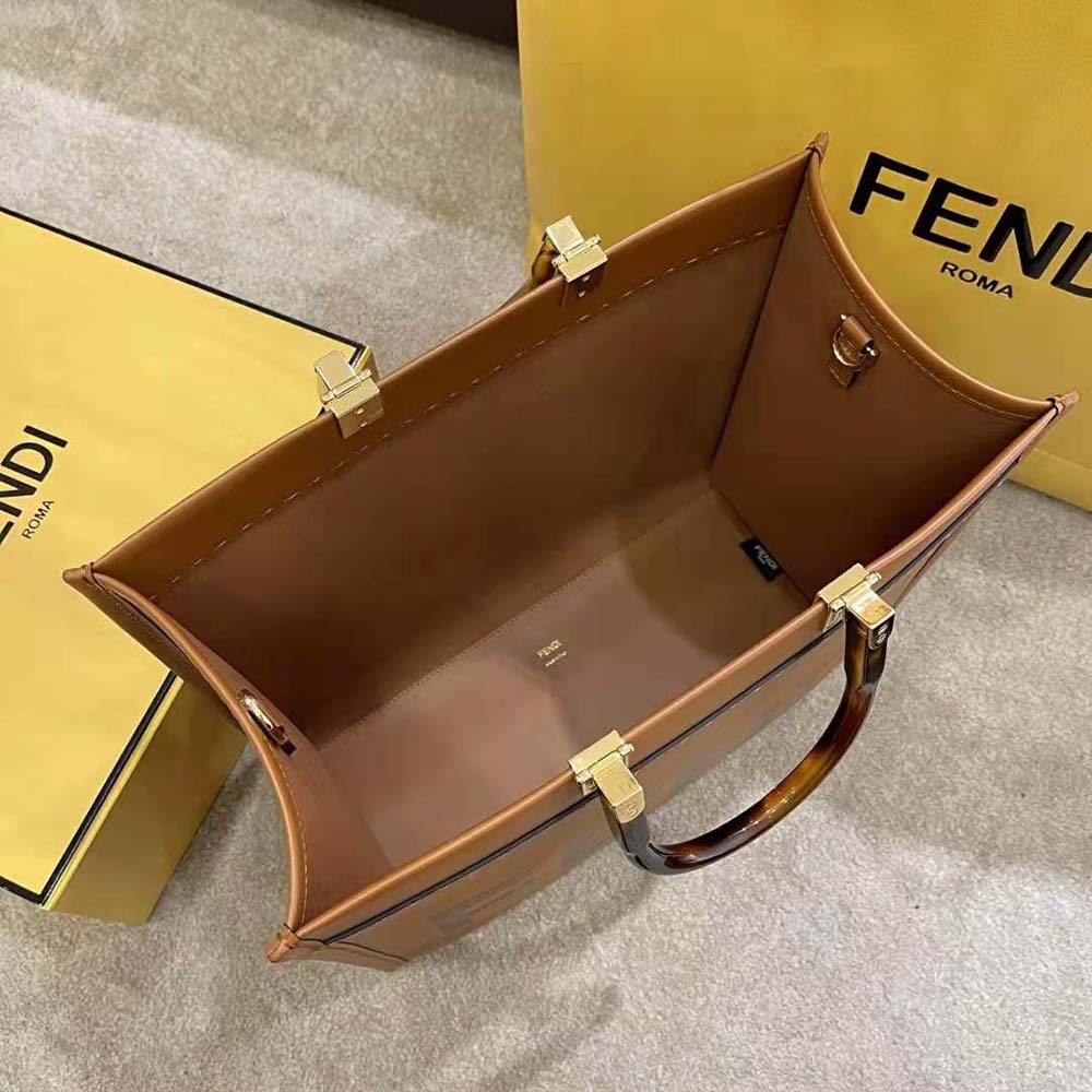 Fendi Women Sunshine Medium Leather Shopper-Brown
