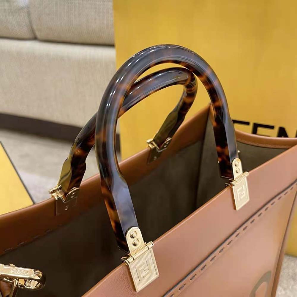 Fendi Women Sunshine Medium Leather Shopper-Brown