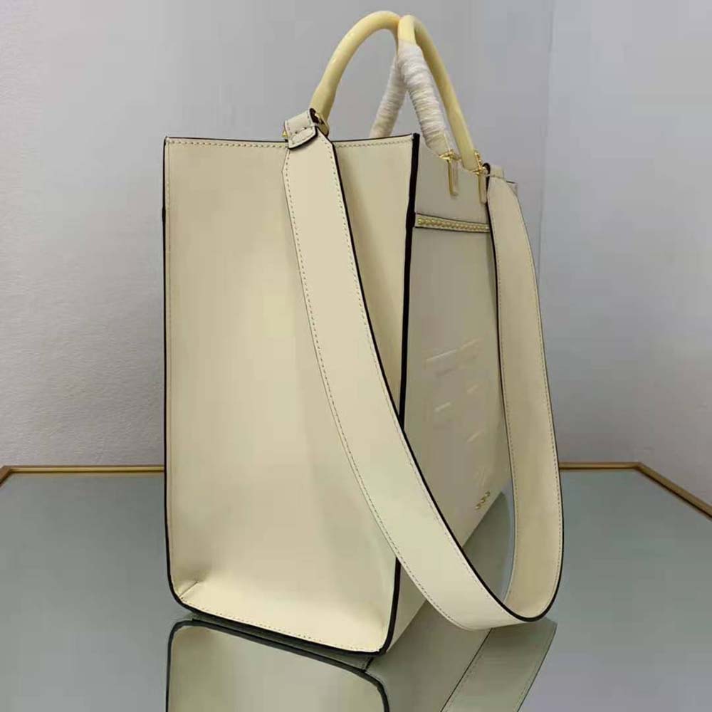 Fendi Women Sunshine Medium White Leather Shopper