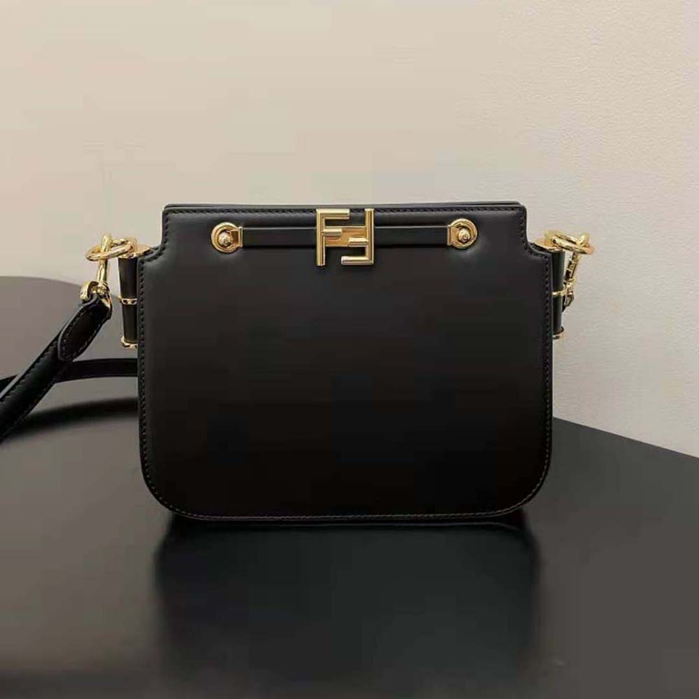 Fendi Women Touch Leather Bag with A Metal FF Clasp-Black