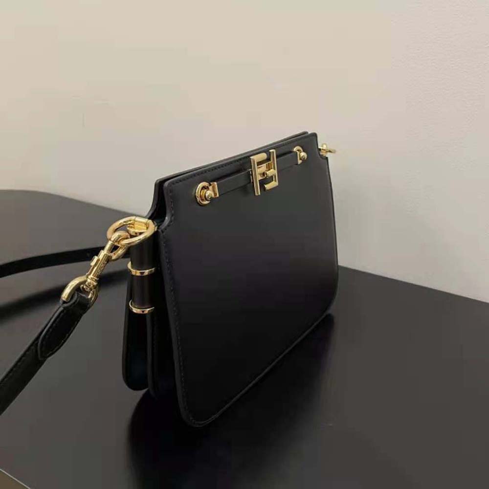 Fendi Women Touch Leather Bag with A Metal FF Clasp-Black