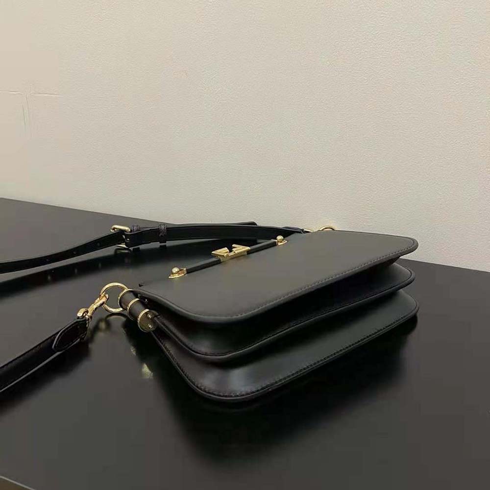 Fendi Women Touch Leather Bag with A Metal FF Clasp-Black