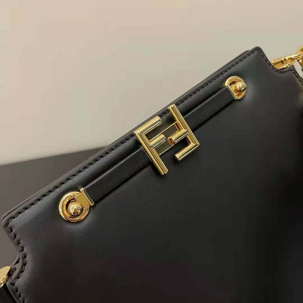 Fendi Women Touch Leather Bag with A Metal FF Clasp-Black