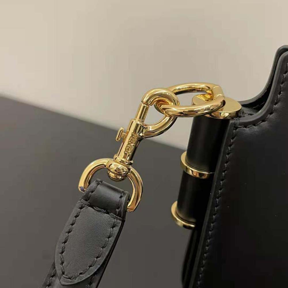 Fendi Women Touch Leather Bag with A Metal FF Clasp-Black