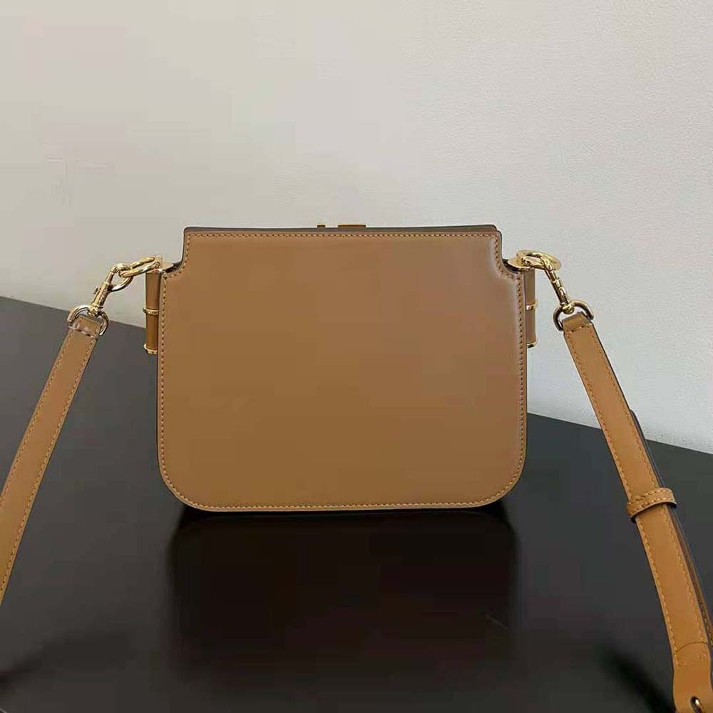Fendi Women Touch Leather Bag with A Metal FF Clasp-Brown