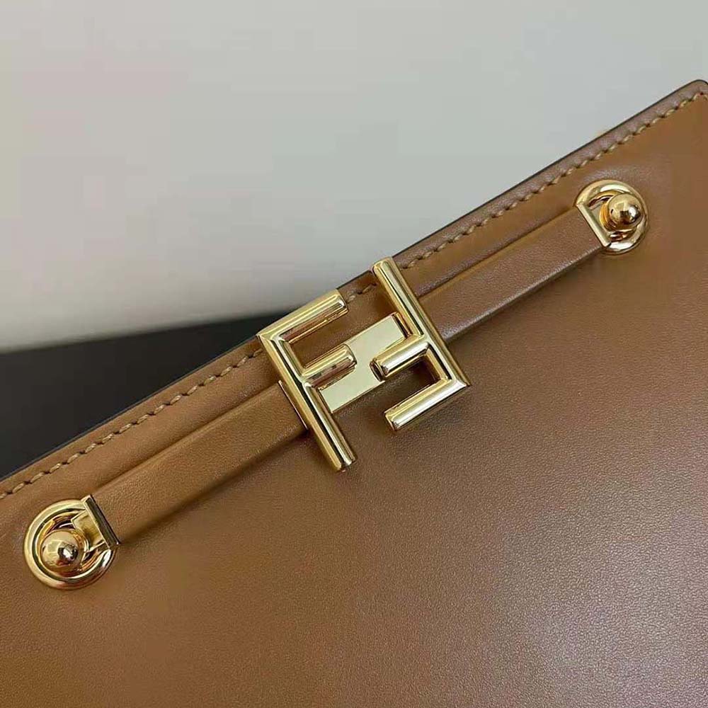 Fendi Women Touch Leather Bag with A Metal FF Clasp-Brown