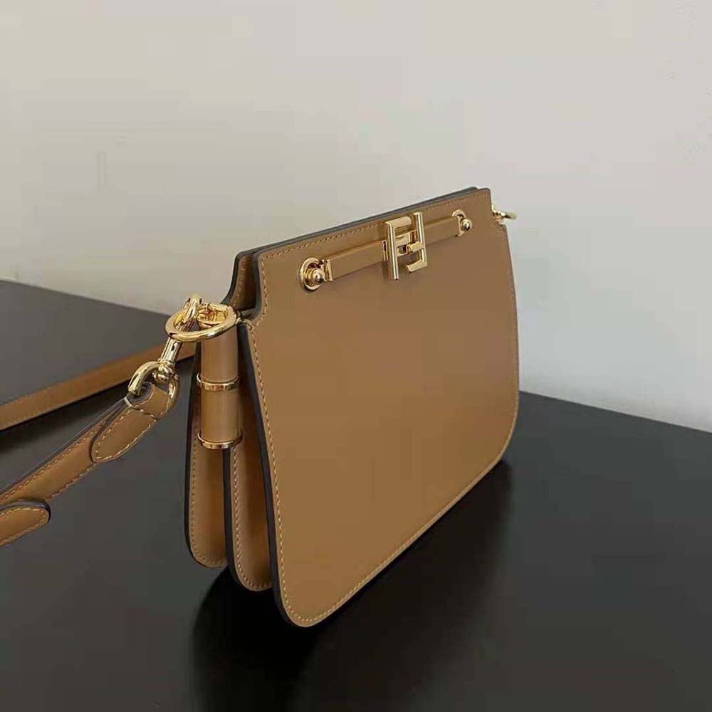 Fendi Women Touch Leather Bag with A Metal FF Clasp-Brown