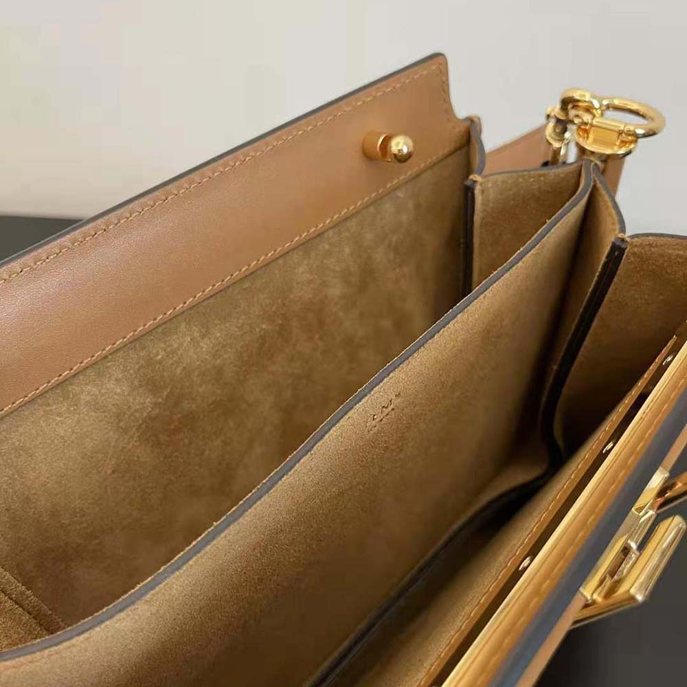 Fendi Women Touch Leather Bag with A Metal FF Clasp-Brown